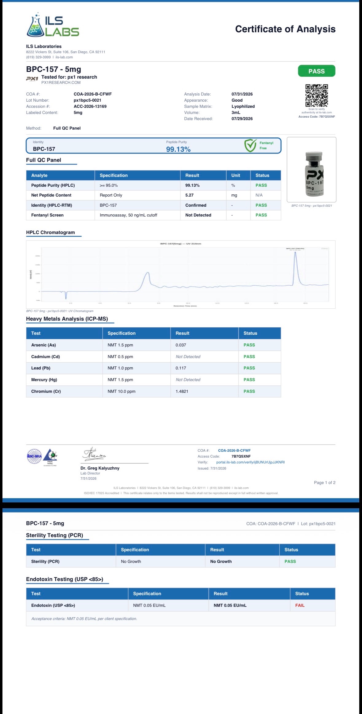 BPC-157 Certificate of Analysis